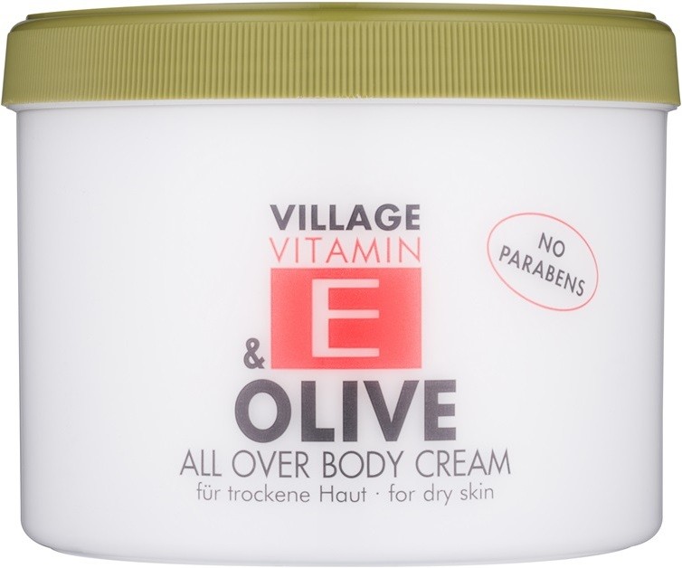 Village Vitamin E Olive testápoló krém parabénmentes  500 ml