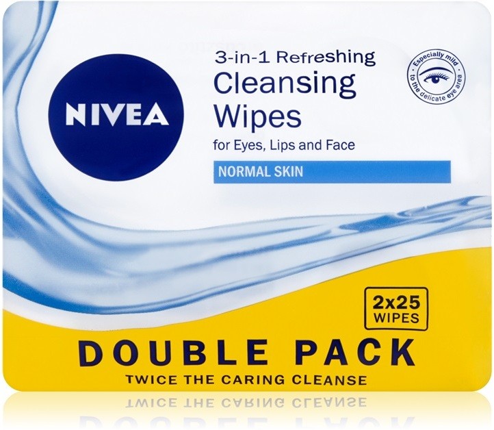 Nivea 3in1 Refreshing sminklemosó kendő normál bőrre Double Pack 2 x 25 db