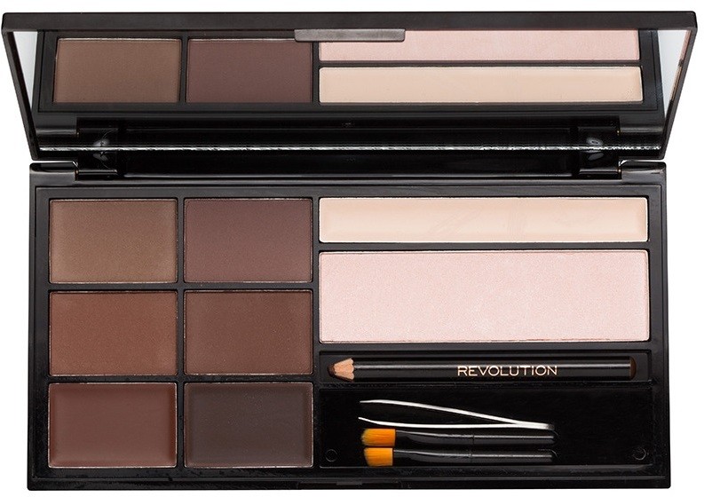 Makeup Revolution Ultra Brow paletta a szemöldök sminkeléséhez árnyalat Medium to Dark  18 g