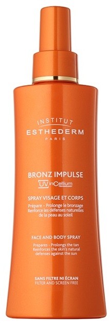 Institut Esthederm Bronz Impulse emulzió spray formában arcra és testre a gyorsabb és intenzívebb barnulásért  150 ml