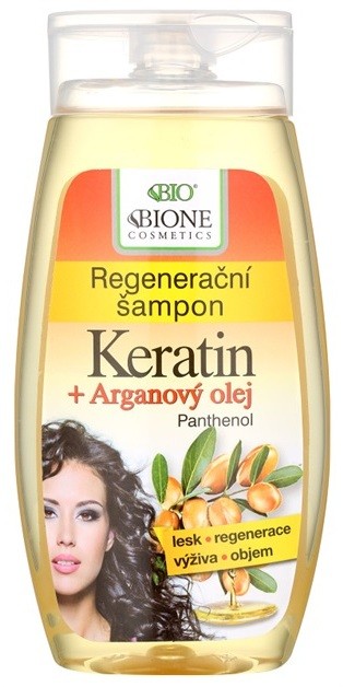 Bione Cosmetics Keratin Argan regeneráló sampon a fénylő és selymes hajért  260 ml