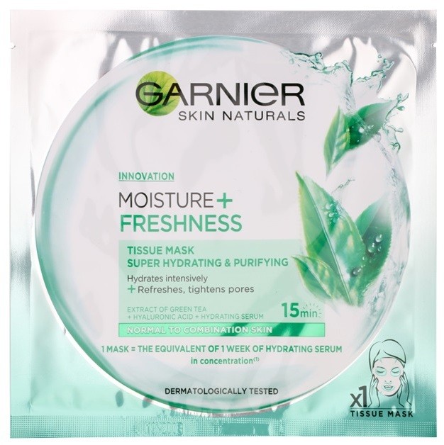 Garnier Skin Naturals Moisture+Freshness szuper hidratáló és tisztító szövet arcmaszk normál és kombinált bőrre  32 g