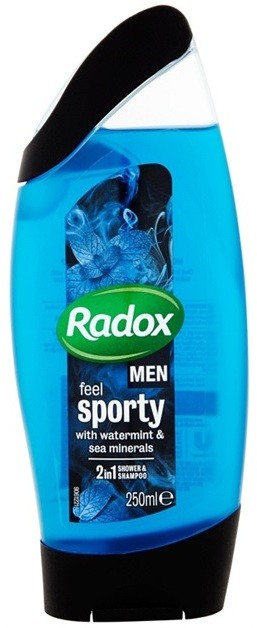 Radox Men Feel Sporty tusfürdő gél és sampon 2 in 1 Watermint & Sea Minerals 250 ml