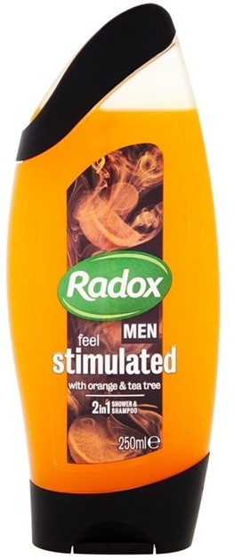 Radox Men Feel Stimulated tusfürdő gél és sampon 2 in 1 Orange & Tea Tree 250 ml
