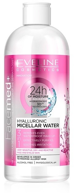 Eveline Cosmetics FaceMed+ hialuronos micelláris víz 3 az 1-ben  400 ml