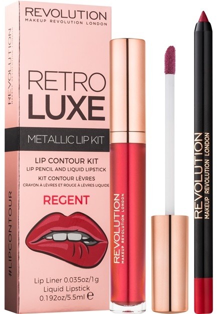 Makeup Revolution Retro Luxe fémes ajak szett árnyalat Regent 5,5 ml