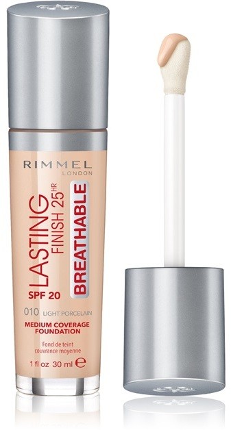 Rimmel Lasting Finish 25H Breathable folyékony make-up SPF 20 árnyalat 010 Light Porcelain 30 ml