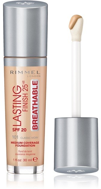 Rimmel Lasting Finish 25H Breathable folyékony make-up SPF 20 árnyalat 101 Classic Ivory 30 ml