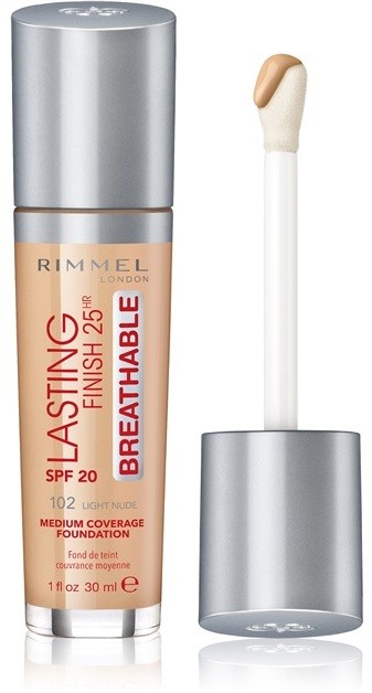 Rimmel Lasting Finish 25H Breathable folyékony make-up SPF 20 árnyalat 102 Light Nude 30 ml