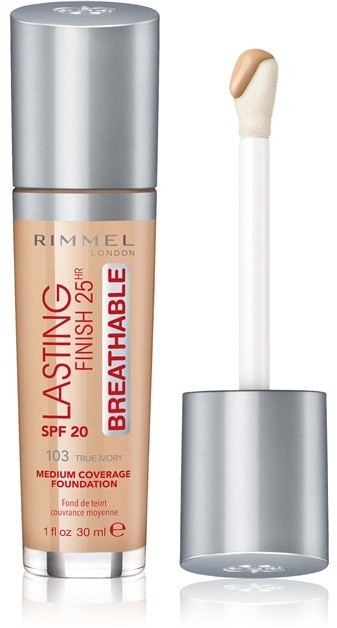 Rimmel Lasting Finish 25H Breathable folyékony make-up SPF 20 árnyalat 103 True Ivory 30 ml