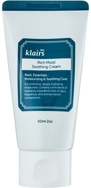 Klairs Rich Moist nyugtató és hidratáló krém érzékeny és irritált bőrre  60 ml