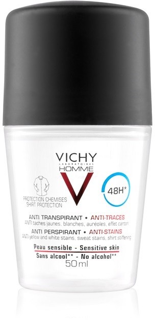 Vichy Homme Deodorant dezodor roll-on a fehér és sárga foltok ellen 48h  50 ml