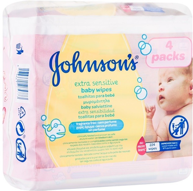 Johnson's Baby Diapering extra finom nedves törlőkendő tisztításra gyermekeknek  224 db