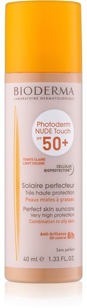 Bioderma Photoderm Nude Touch védő tonizáló folyadék kombinálttól zsíros bőrig SPF 50+ árnyalat Light 40 ml