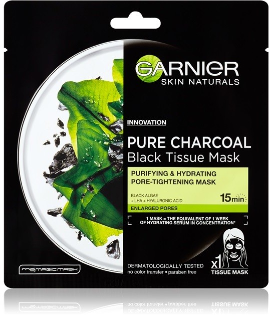 Garnier Skin Naturals Pure Charcoal  fekete textil maszk tengeri alga kivonat  28 g