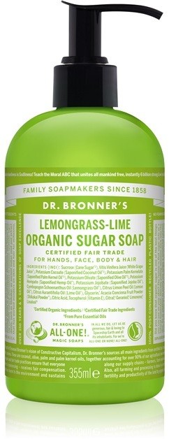 Dr. Bronner's Lemongrass & Lime folyékony szappan testre és hajra  355 ml