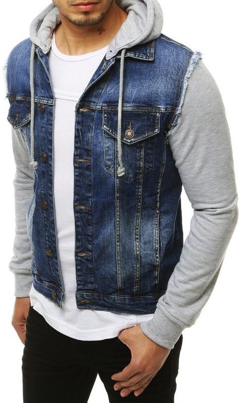 Kék farmer dzseki pamu ujjakkal