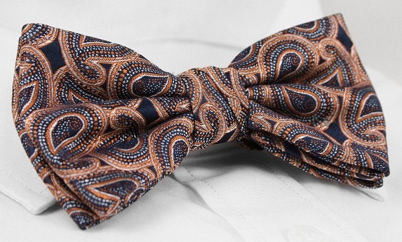 Sötét kék csokornyakkendő- narancsárga mintával