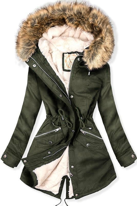 Khaki színű parka meleg béléssel