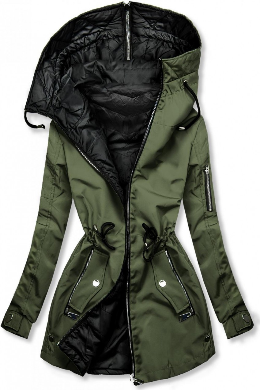 Kifordítható tavaszi parka - khaki és fekete színű