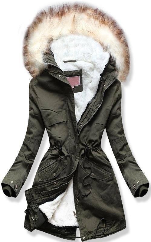 Téli parka kabát, levehető béléssel - kheki színű