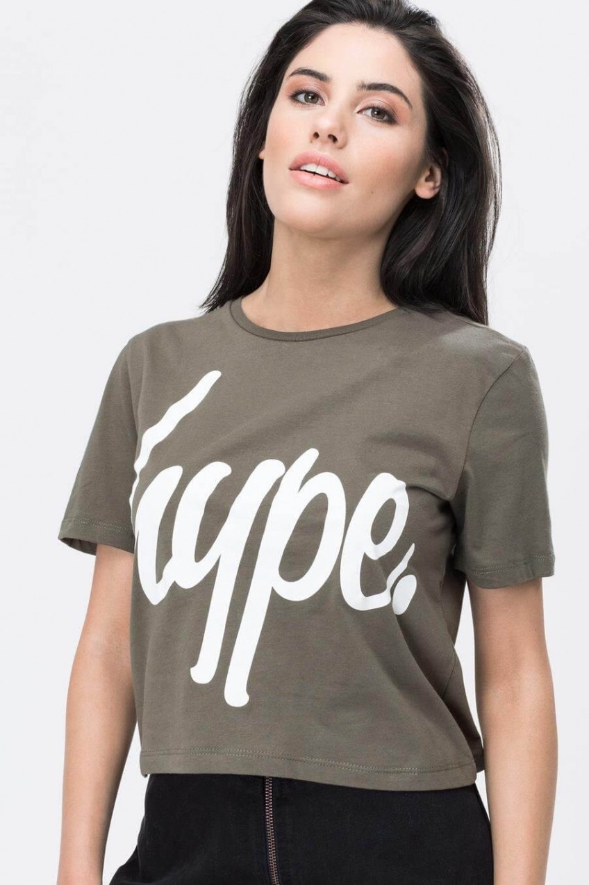 Hype női crop top póló khaki