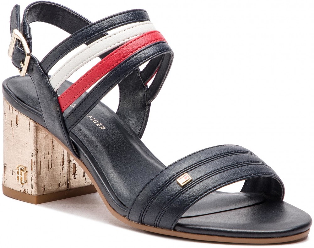 Szandál TOMMY HILFIGER - Strappy Mid Heel Sandal FW0FW03671 Rwb 020
