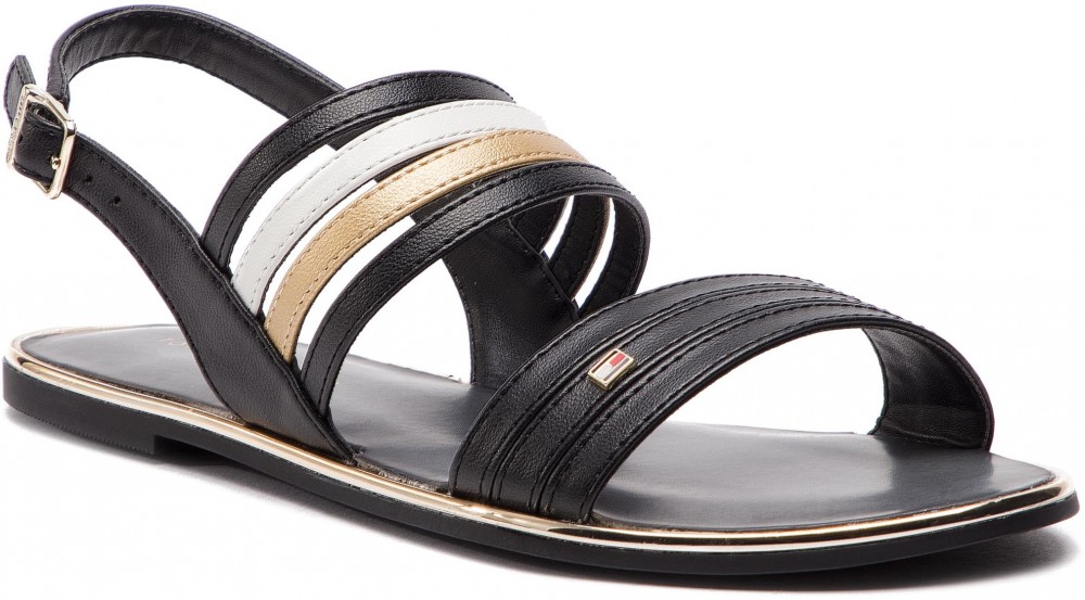 Szandál TOMMY HILFIGER - Strappy Flat Sandal FW0FW03667 Black 990