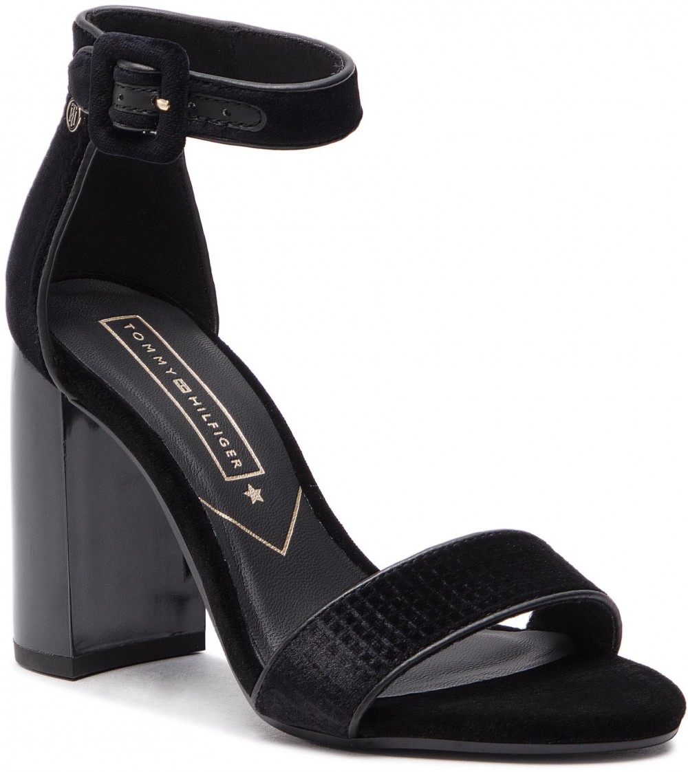 Szandál TOMMY HILFIGER - Structured Velvet Sandal FW0FW03686 Black 990