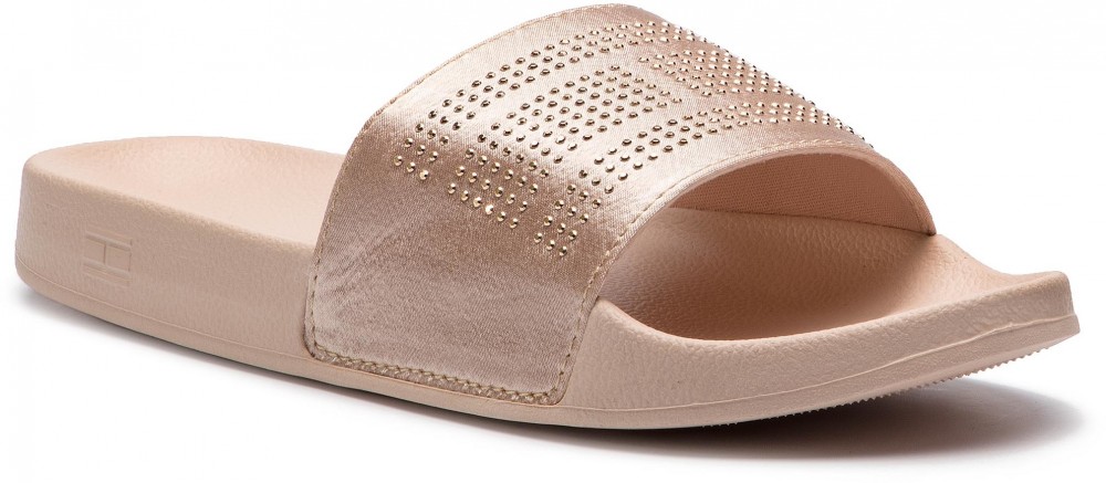 Papucs TOMMY HILFIGER - Sparkle Satin Pool Slide FW0FW03752 Silver Peony 658