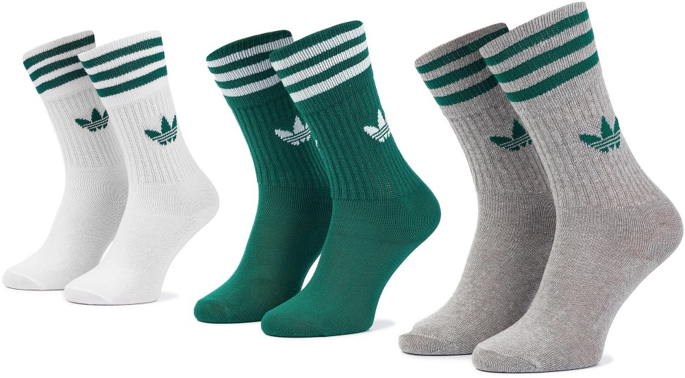3 pár/csomag unisex térdzokni adidas - Solid Crew Socks DY0384 Cgreen/White