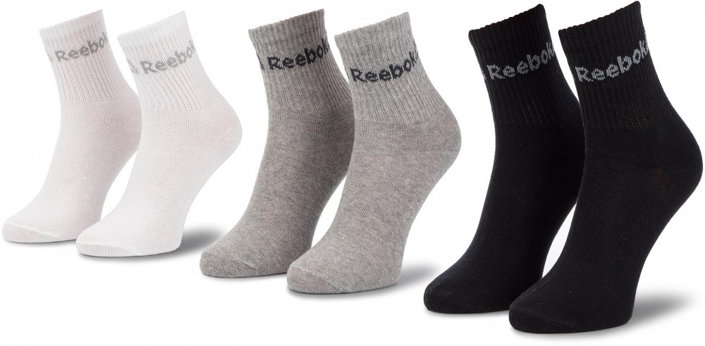 3 pár/csomag unisex térdzokni Reebok - Act Core Crew Sock 3p DU2993 White/Black/Mgreyh