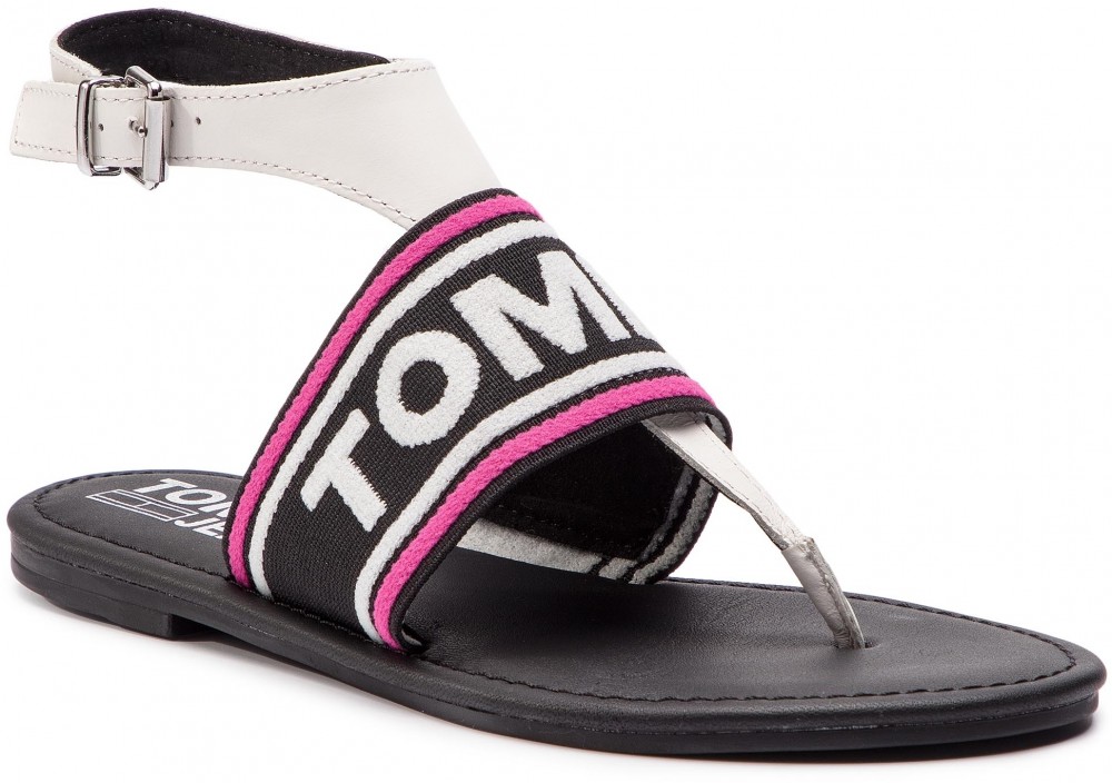 Szandál TOMMY JEANS - Pop Webbing Flat Tongue Sandal EN0EN00463 White 100