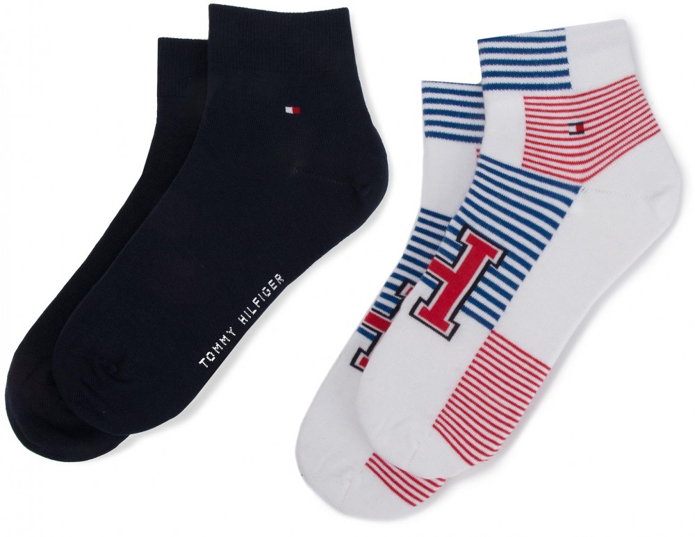 Két pár rövid férfi zokni TOMMY HILFIGER - 392010001 White/Blue/Red 105