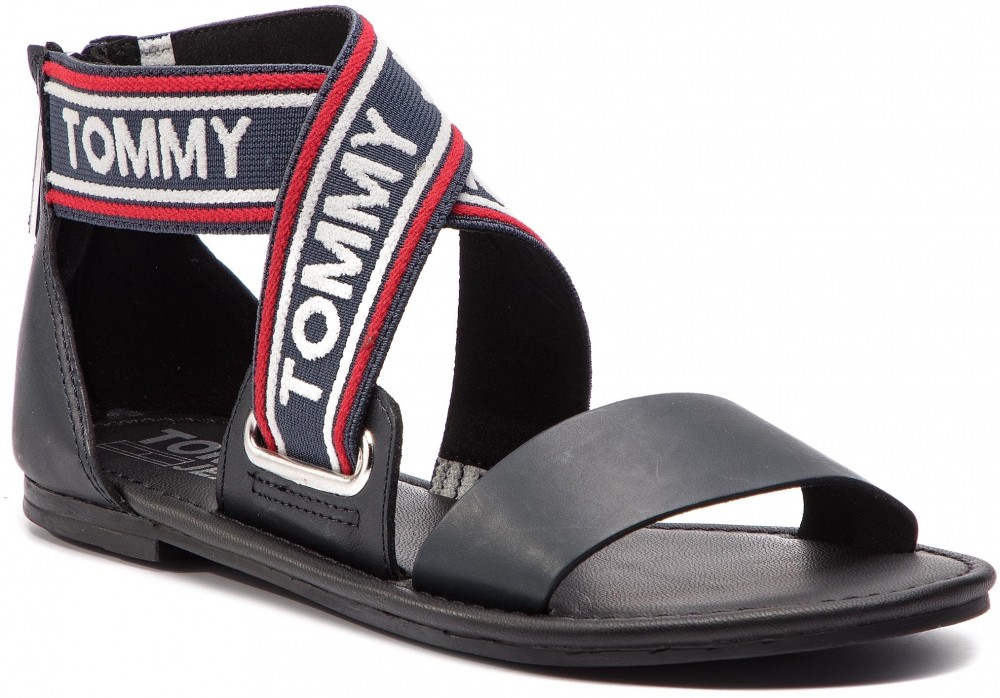 Szandál TOMMY JEANS - Pop Webbing Flat Sandal EN0EN00437 Midnight 403