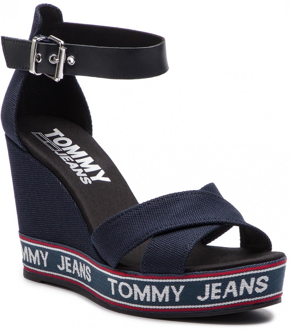 Szandál TOMMY JEANS - Pop Webbing Wedge Sandal EN0EN00448 Midnight 403