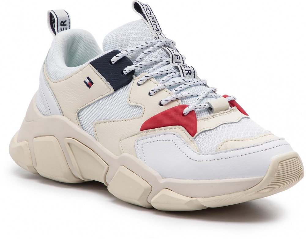 Sportcipő TOMMY HILFIGER - Wmn Chunky Mixed Textile Trainer FW0FW04065 White 100