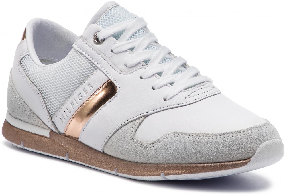 Sportcipő TOMMY HILFIGER - Iridescent Light Sneaker FW0FW04100 White/Rosegold 901