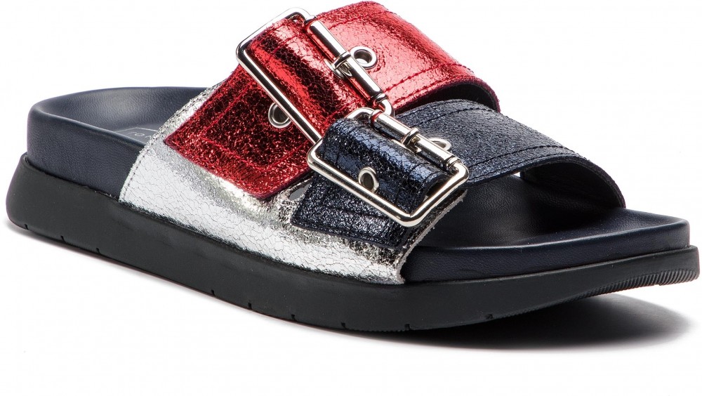 Papucs TOMMY HILFIGER - Crackle Metallic Footbed Sandal FW0FW03805 Rwb 20