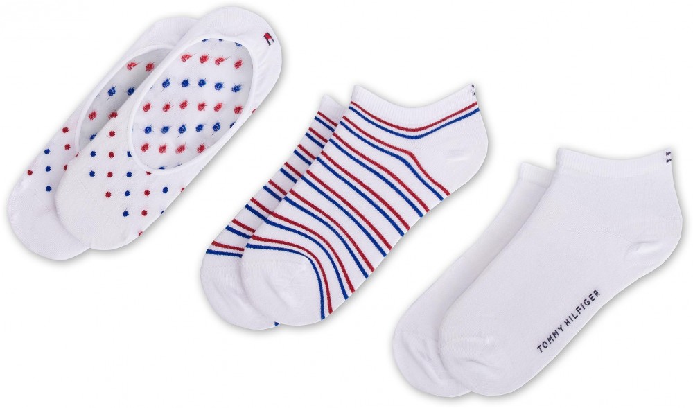 Három pár rövid női zokni TOMMY HILFIGER - 393013001 White/Blue/Red 105