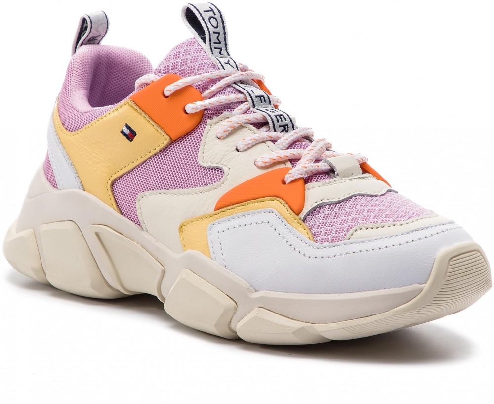 Sportcipő TOMMY HILFIGER - Chunky Mixed Textile Trainer FW0FW04065 Pink Lavender 518