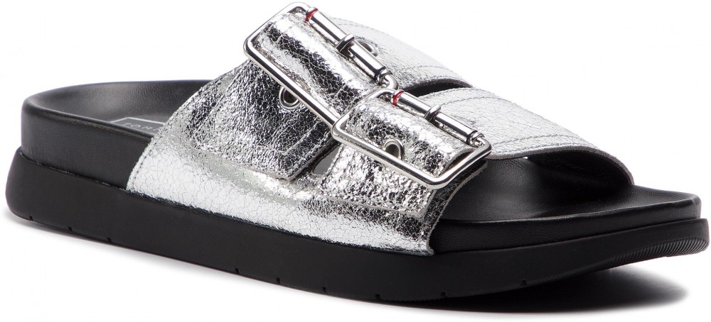 Papucs TOMMY HILFIGER - Crackle Metallic Footbed Sandal FW0FW03805 Silver 000