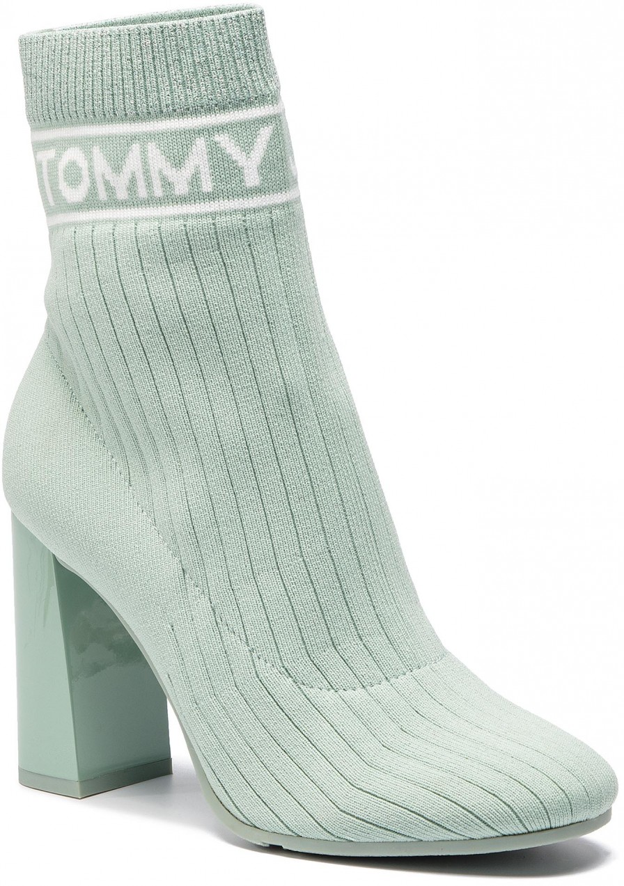 Magasított cipő TOMMY JEANS - Knit Tommy Jeans Heeld Boot EN0EN00524 Frosty Green 312