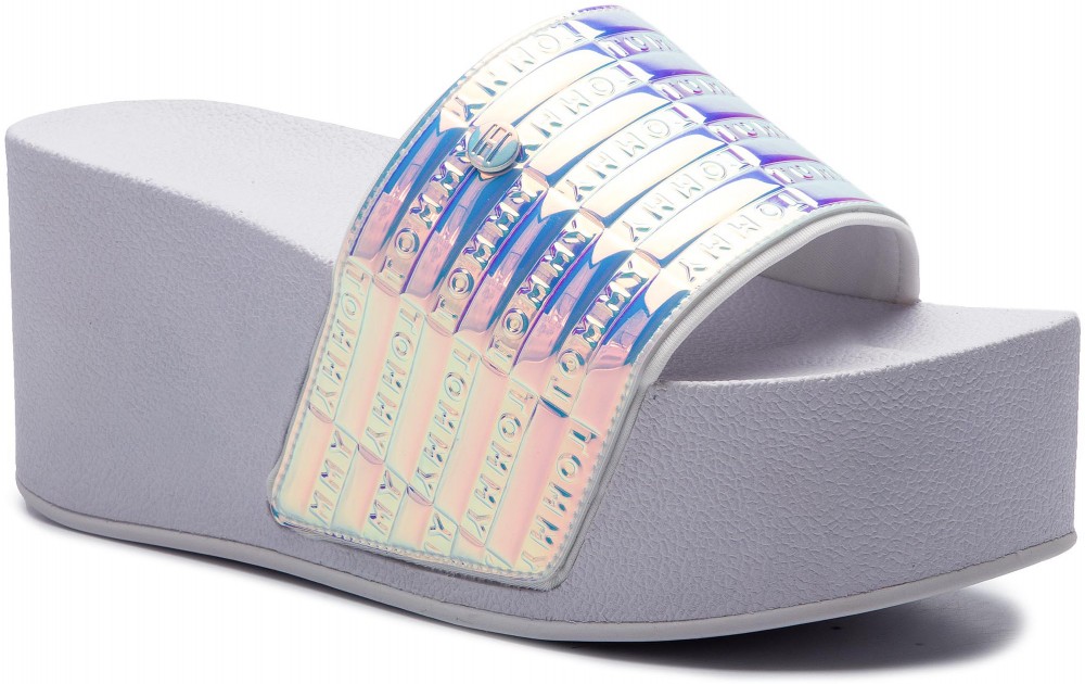 Papucs TOMMY HILFIGER - High Pool Slide Shiny Iridescent FW0FW04059 White 100