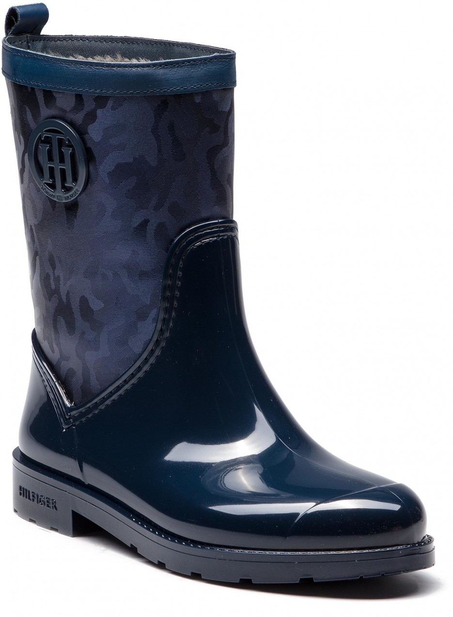 Gumicsizmák TOMMY HILFIGER - Shiny Camo Rain Boot FW0FW03318 Tommy Navy 406