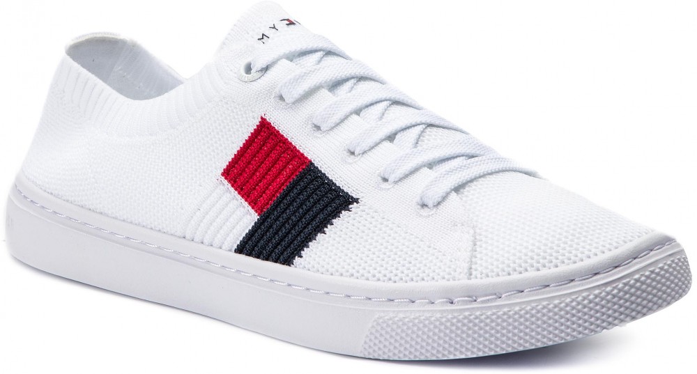 Teniszcipő TOMMY HILFIGER - Knitted Flag Lightweight Sneaker FW0FW04150 White 100