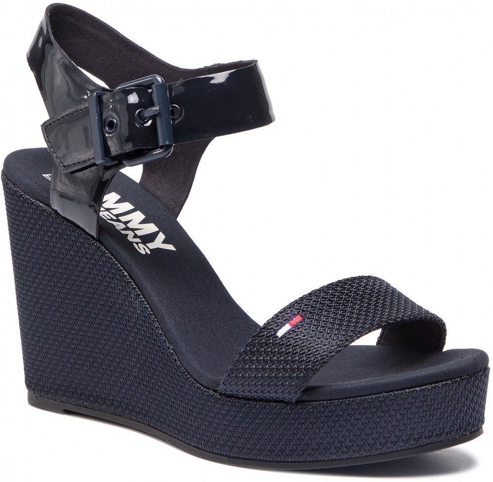 Szandál TOMMY JEANS - Material Mix Wedge Sandal EN0EN00560 Midnight 403