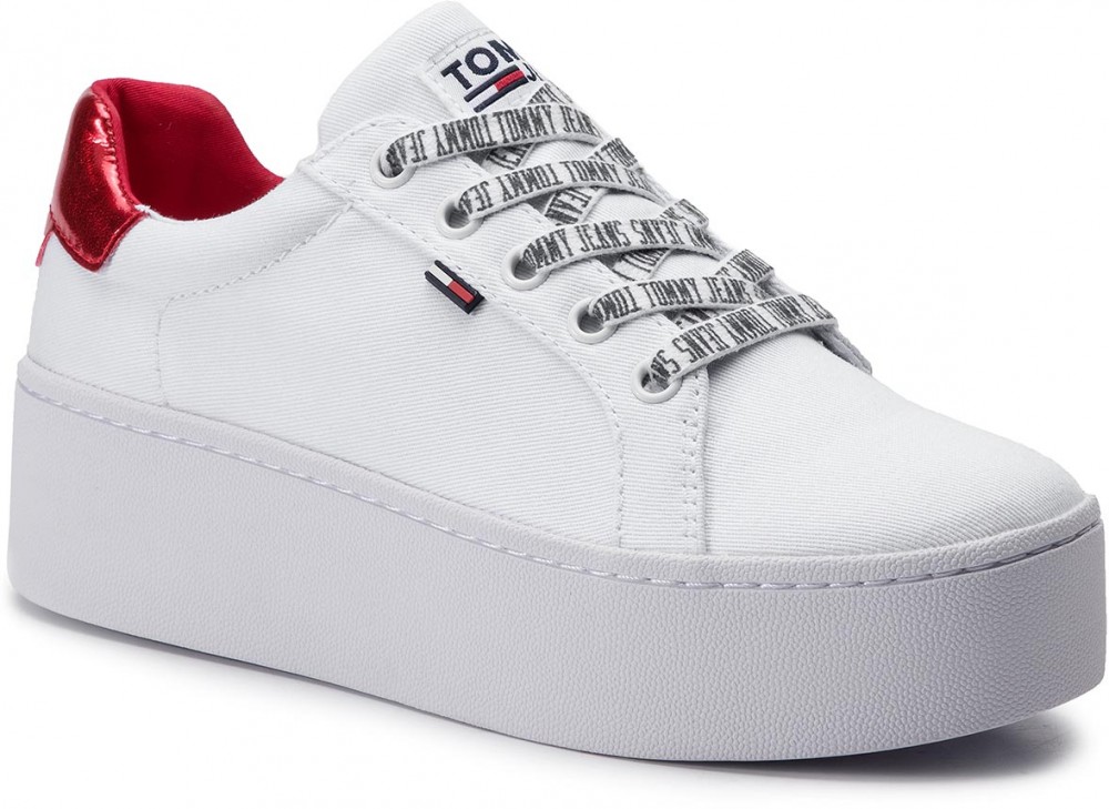 Sportcipő TOMMY JEANS - Icon Textile Flatform Sneaker EN0EN00535 White 100