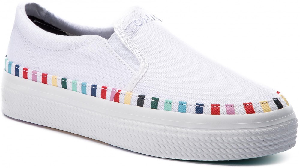 Teniszcipő TOMMY HILFIGER - Slip On Rainbow Flatform Sneaker FW0FW04070 White 100