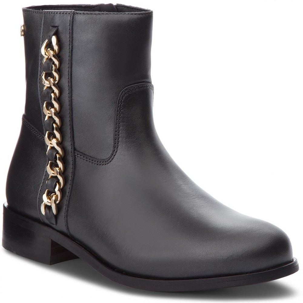 Magasított cipő TOMMY HILFIGER - Chain Detail Flat Boot FW0FW03391 Black 990